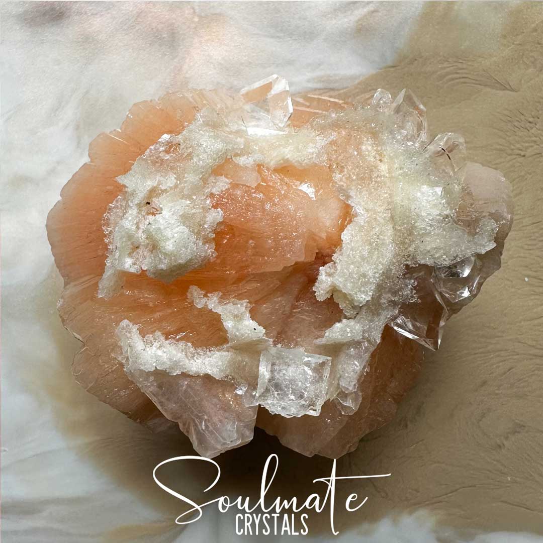 Soulmate Crystals Zeolite Stilbite Peach Apophyllite Diamond Raw Mineral Specimen First Quality, High Vibration Crystal for Cleansing, Serenity, Light, Harmonising, Energetic Transformation, Nurturing.