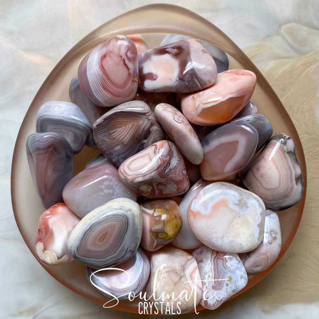 Soulmate Crystals Pink Botswana Agate Tumbled Stone, Banded Pink Crystal for Love, Protection, Emotional Wellbeing, Creativity