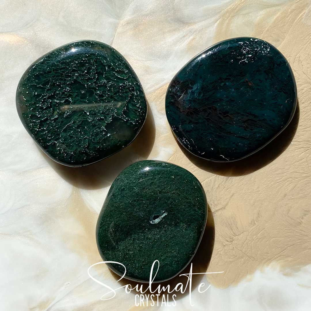 Soulmate Crystals Moss Agate Green Palm Stone, Mossy Green Crystal for Balance, Life Purpose, New Beginnings.