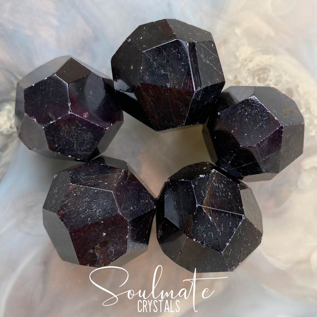 Soulmate Crystals Almandine Garnet Faceted Mini Sphere, Polished Dark Red Crystal for Protection, Stability and Vitality