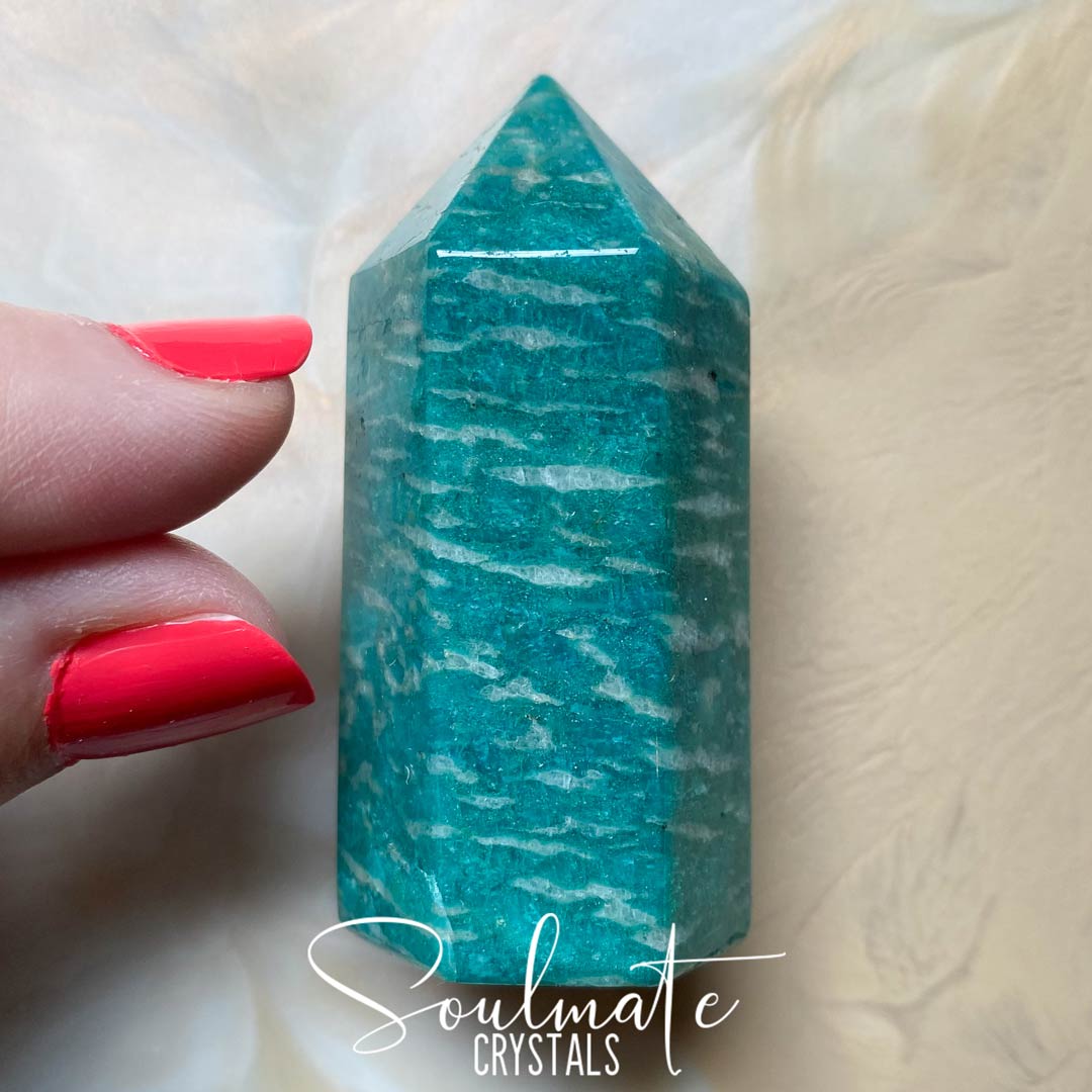 Soulmate Crystals Amazonite Polished Crystal Point, Turquoise Blue Crystal for Hope, Tranquility
