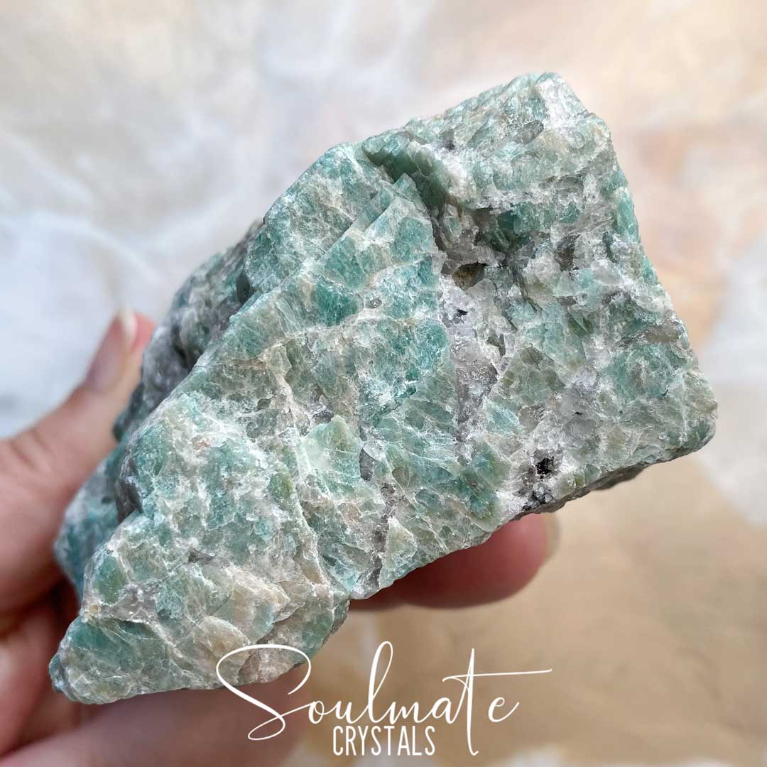 Soulmate Crystals Amazonite Raw Mineral Speciment, Unpolished Aqua Blue Crystal for Hope, Relaxation, Courage.