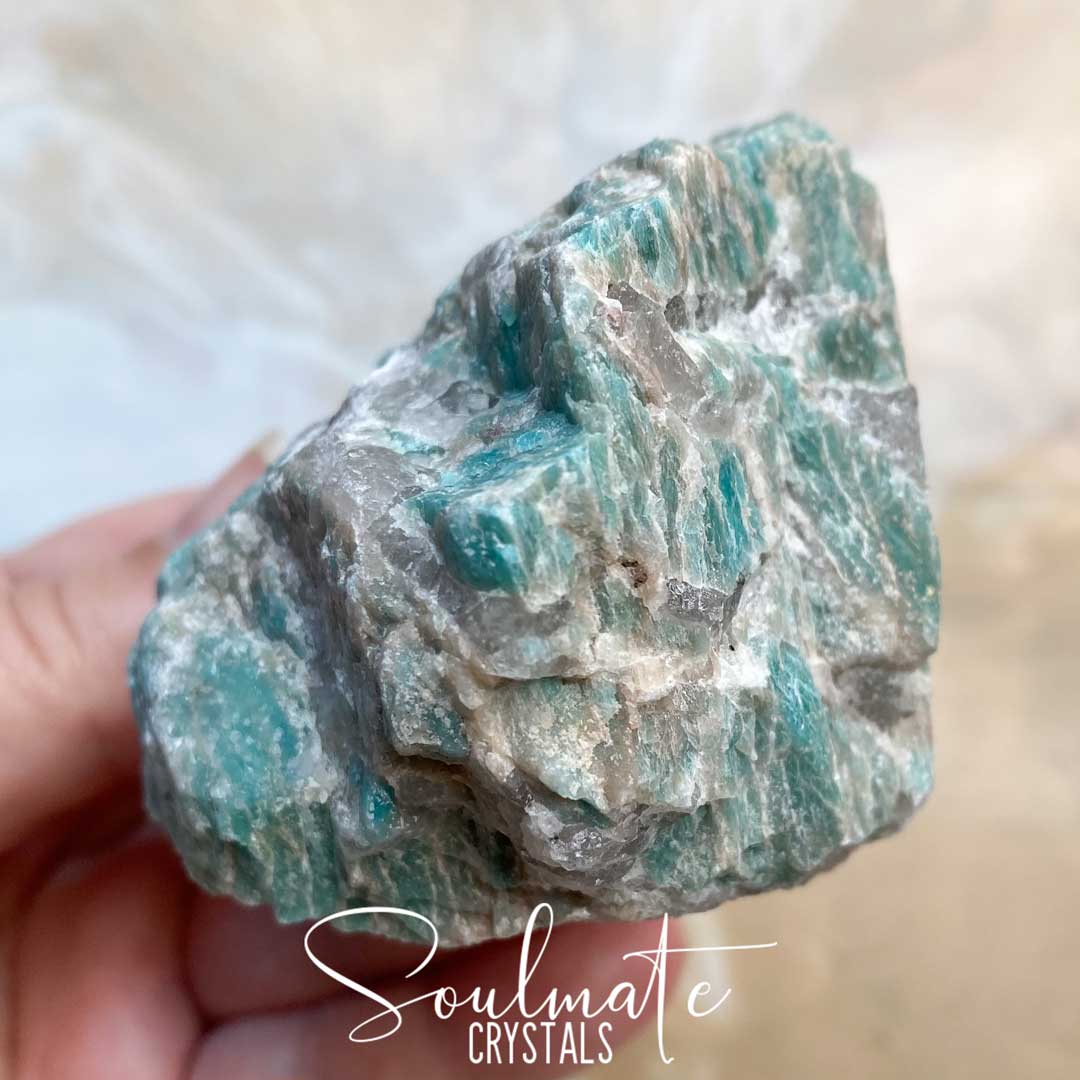 Soulmate Crystals Amazonite Raw Mineral Speciment, Unpolished Aqua Blue Crystal for Hope, Relaxation, Courage.