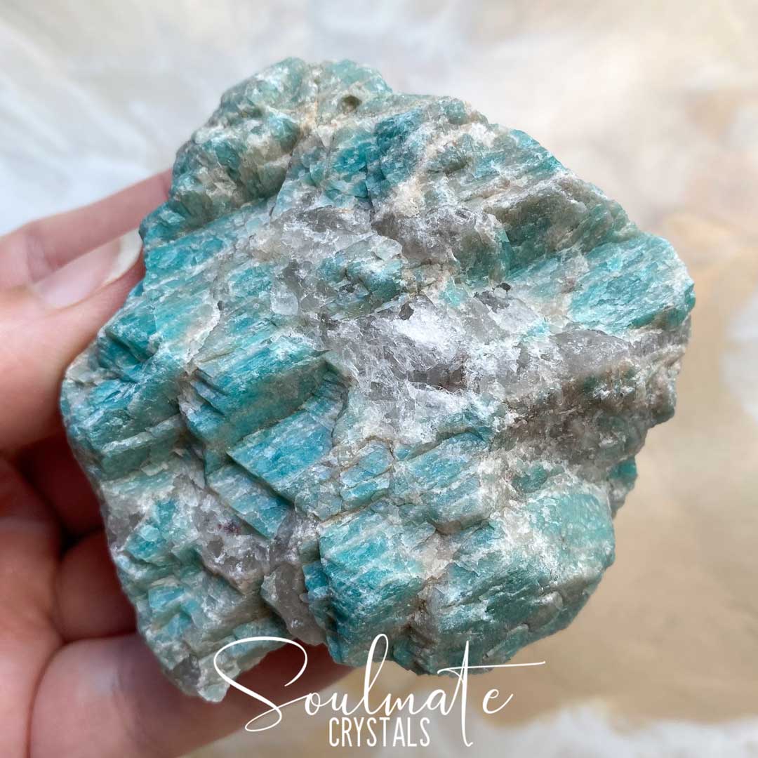 Soulmate Crystals Amazonite Raw Mineral Speciment, Unpolished Aqua Blue Crystal for Hope, Relaxation, Courage.
