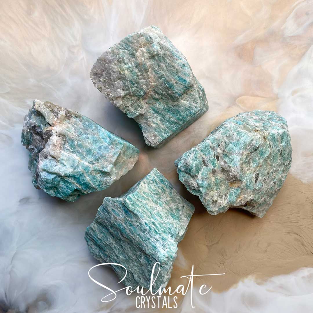 Soulmate Crystals Amazonite Raw Mineral Speciment, Unpolished Aqua Blue Crystal for Hope, Relaxation, Courage.