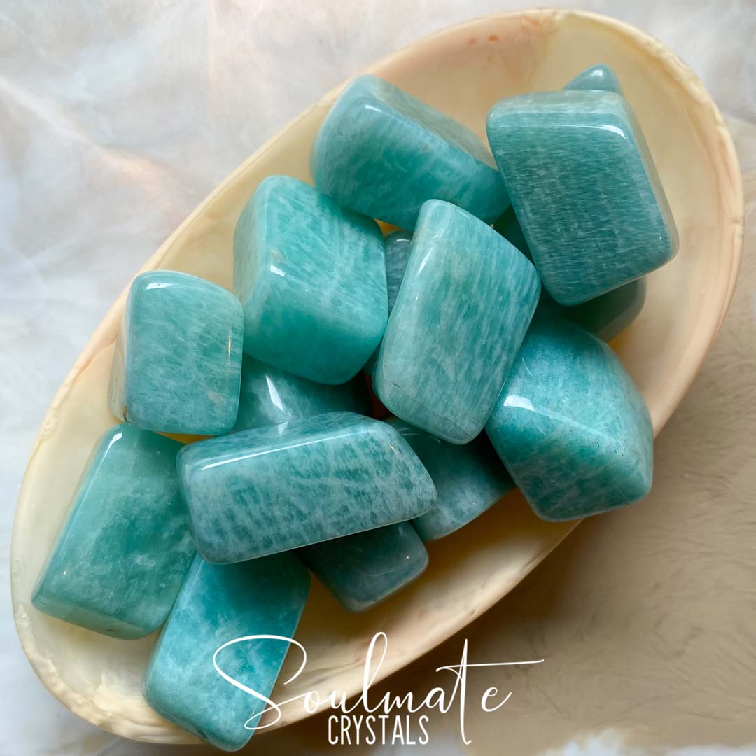 Soulmate Crystals Amazonite Tumbled Stone, Polished Teal Blue Crystal for Hope