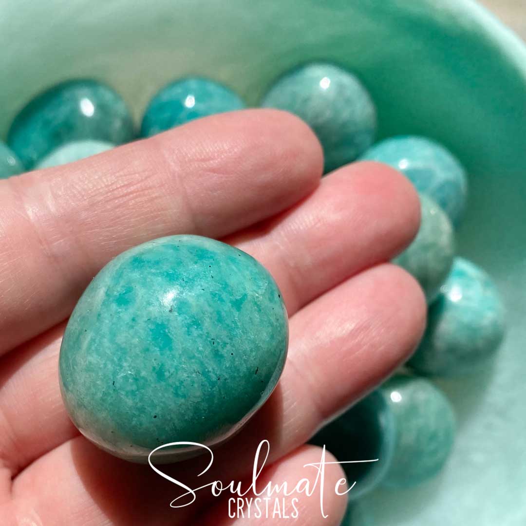 Soulmate Crystals Amazonite Tumbled Stone, Polished Teal Blue Crystal for Hope, Tranquility