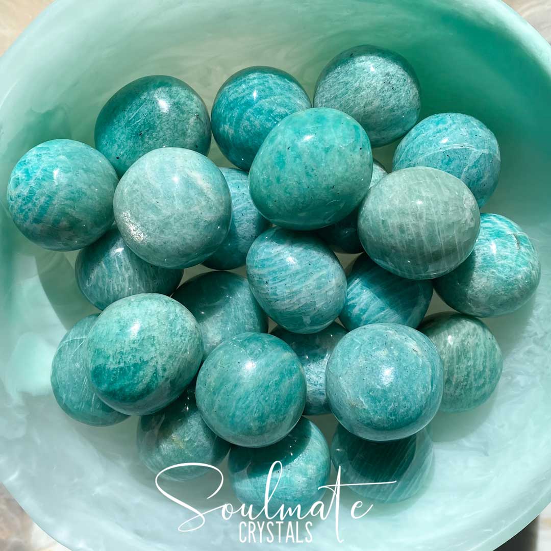 Soulmate Crystals Amazonite Tumbled Stone, Polished Teal Blue Crystal for Hope, Tranquility