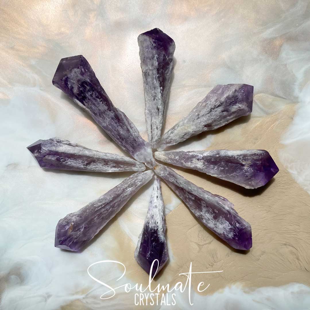 Soulmate Crystals Amethyst Dragon Tooth Raw Natural Point, Unpolished Purple Crystal Wand for Calm, Serenity, Reduce Anxiety.