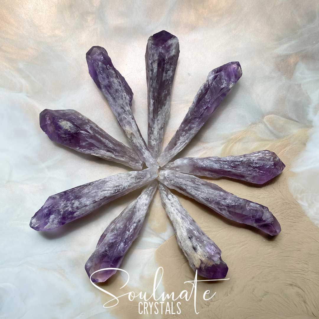 Soulmate Crystals Amethyst Dragon Tooth Raw Natural Point, Unpolished Purple Crystal Wand for Calm, Serenity, Reduce Anxiety.