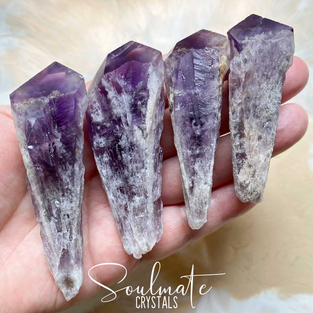 Soulmate Crystals Amethyst Dragon Tooth Raw Natural Point, Unpolished Purple Crystal Wand for Calm, Serenity, Reduce Anxiety.