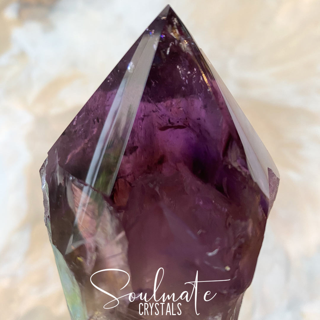 Soulmate Crystals Amethyst Dragon Tooth Raw, Partially Polished Wand, Purple Crystal Sceptre for Calm, Serenity and Reduce Anxiety, Size Giant, Bahia, Brazil