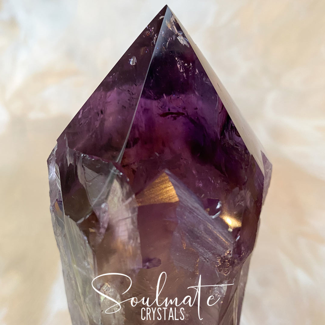 Soulmate Crystals Amethyst Dragon Tooth Raw, Partially Polished Wand, Purple Crystal Sceptre for Calm, Serenity and Reduce Anxiety, Size Giant, Bahia, Brazil