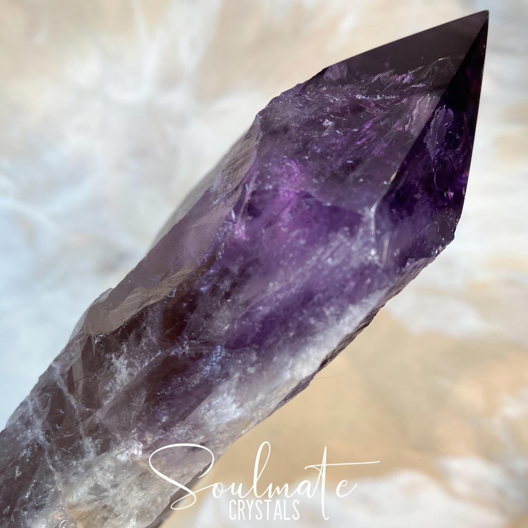 Soulmate Crystals Amethyst Dragon Tooth Raw, Partially Polished Wand, Purple Crystal Sceptre for Calm, Serenity and Reduce Anxiety, Size Giant, Bahia, Brazil