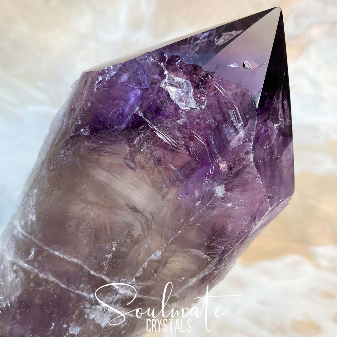 Soulmate Crystals Amethyst Dragon Tooth Raw, Partially Polished Wand, Purple Crystal Sceptre for Calm, Serenity and Reduce Anxiety, Size Giant, Bahia, Brazil
