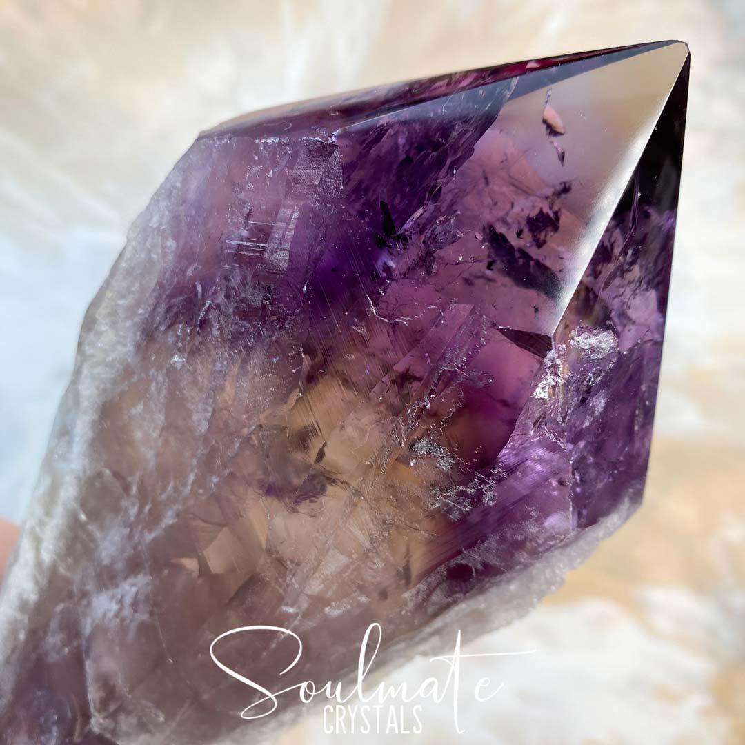 Soulmate Crystals Amethyst Dragon Tooth Raw, Partially Polished Wand, Purple Crystal Sceptre for Calm, Serenity and Reduce Anxiety, Size Giant, Bahia, Brazil