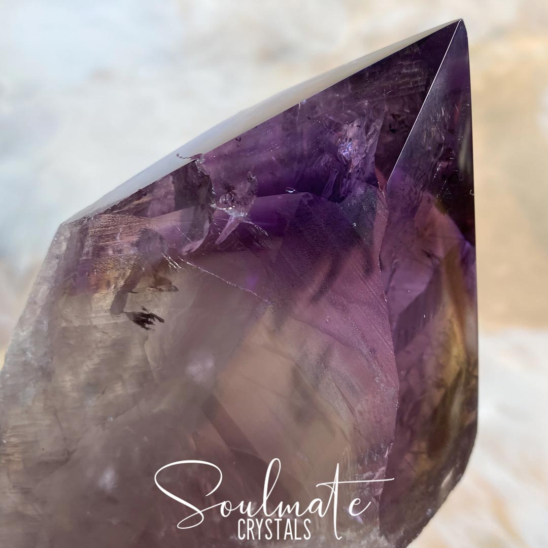 Soulmate Crystals Amethyst Dragon Tooth Raw, Partially Polished Wand, Purple Crystal Sceptre for Calm, Serenity and Reduce Anxiety, Size Giant, Bahia, Brazil