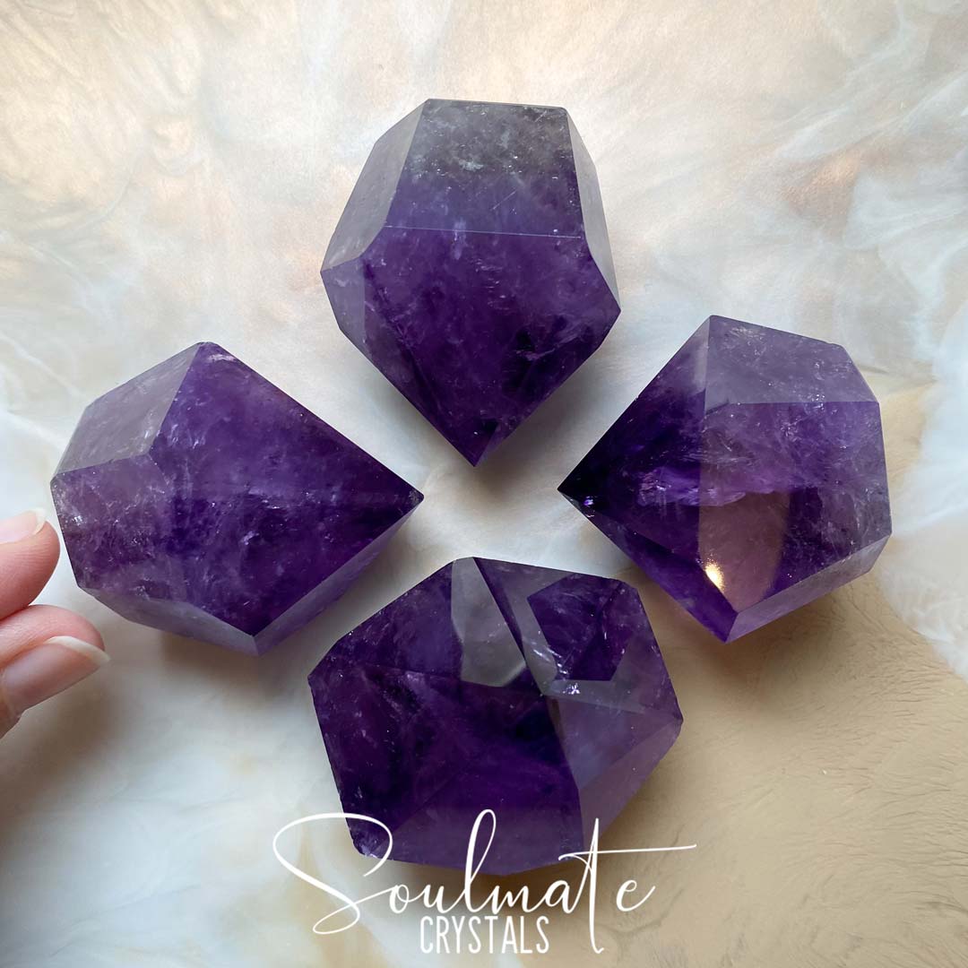 Soulmate Crystals Amethyst Polished Crystal Point, Purple Crystal Generator for Calm, Serenity and Reduce Anxiety
