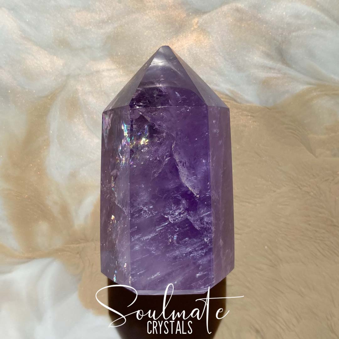 Soulmate Crystals Amethyst Polished Crystal Point, Purple Crystal Generator for Calm, Serenity and Reduce Anxiety