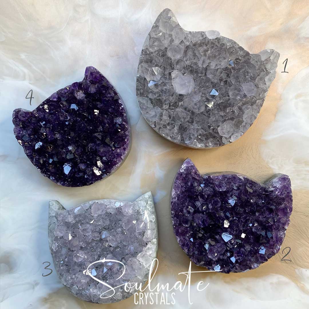 Soulmate Crystals Amethyst Raw Natural Crystal Kitty Cat, Purple Crystal Cat Head for Calm, Serenity and Reduce Anxiety