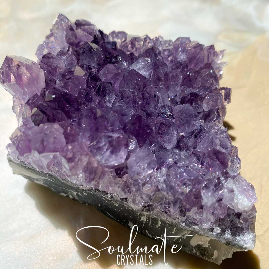 Soulmate Crystals Amethyst Raw Natural Cluster, Purple Crystal Cluster for Calm, Serenity and Reduce Anxiety, Brazil, Extra Quality Grade