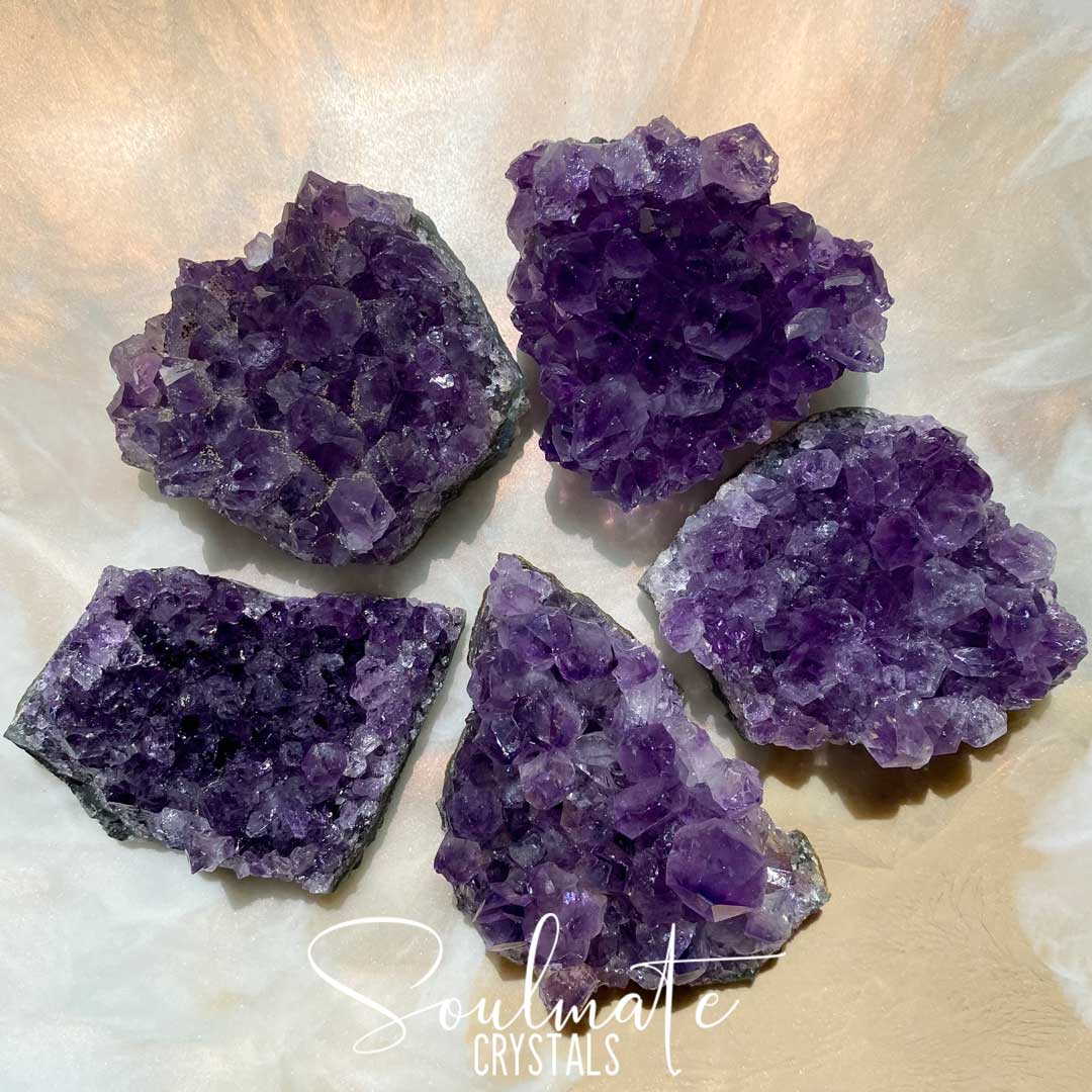 Soulmate Crystals Amethyst Raw Natural Cluster, Purple Crystal Cluster for Calm, Serenity and Reduce Anxiety, Brazil, Extra Quality Grade