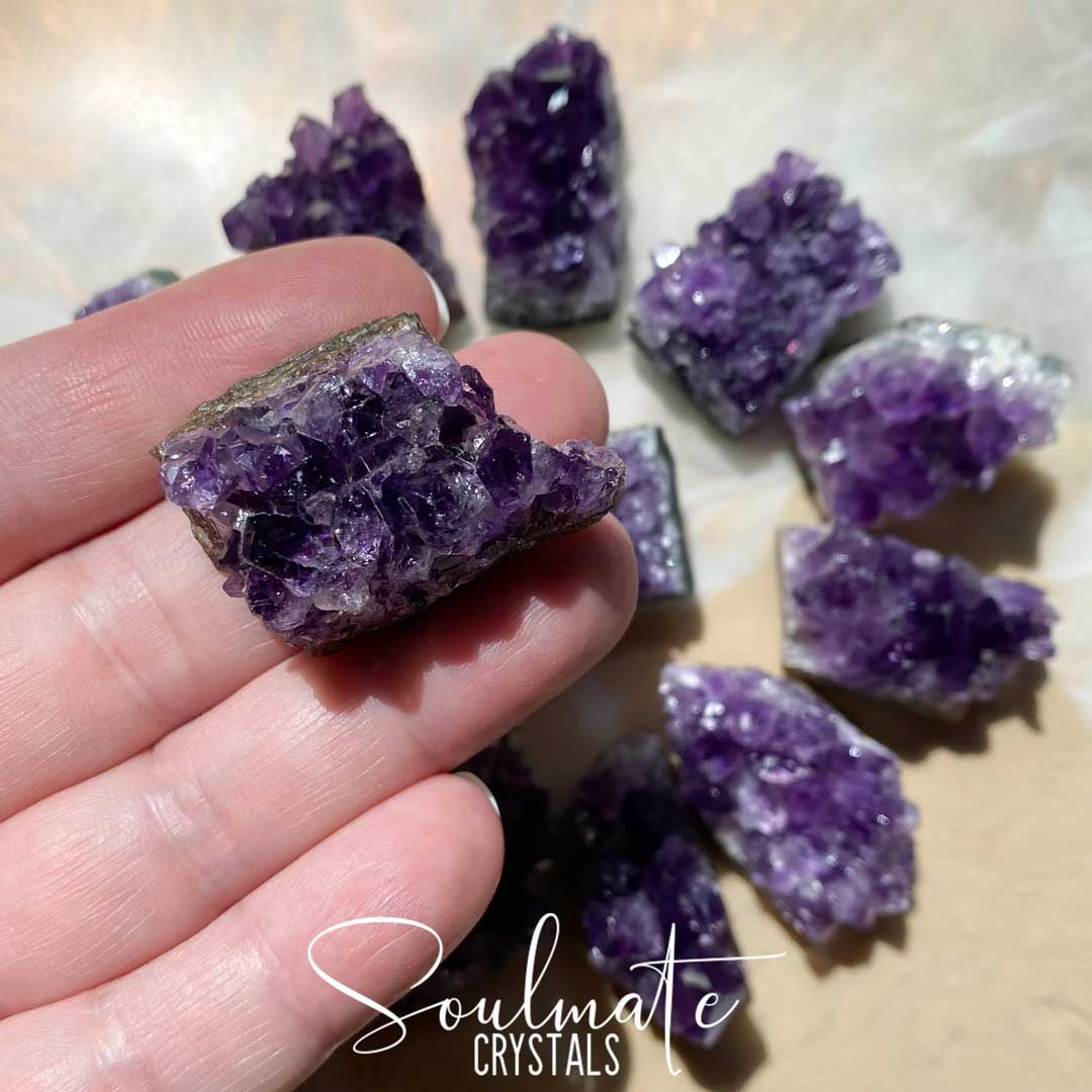 Soulmate Crystals Amethyst Raw Natural Mini Crystal Cluster, Purple Crystal Cluster for Calm, Serenity and Reduce Anxiety, Brazil, Extra Extra Quality Grade