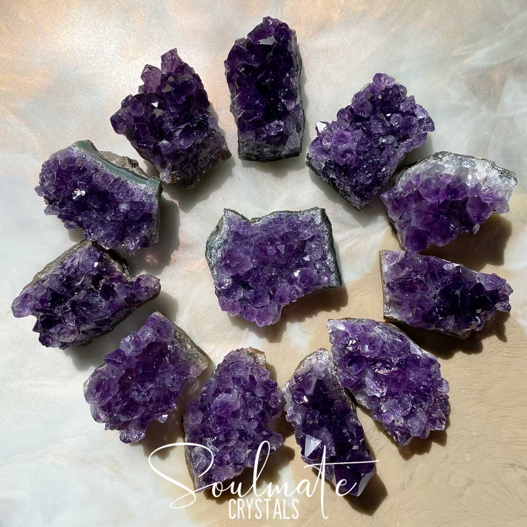 Soulmate Crystals Amethyst Raw Natural Mini Crystal Cluster, Purple Crystal Cluster for Calm, Serenity and Reduce Anxiety, Brazil, Extra Extra Quality Grade
