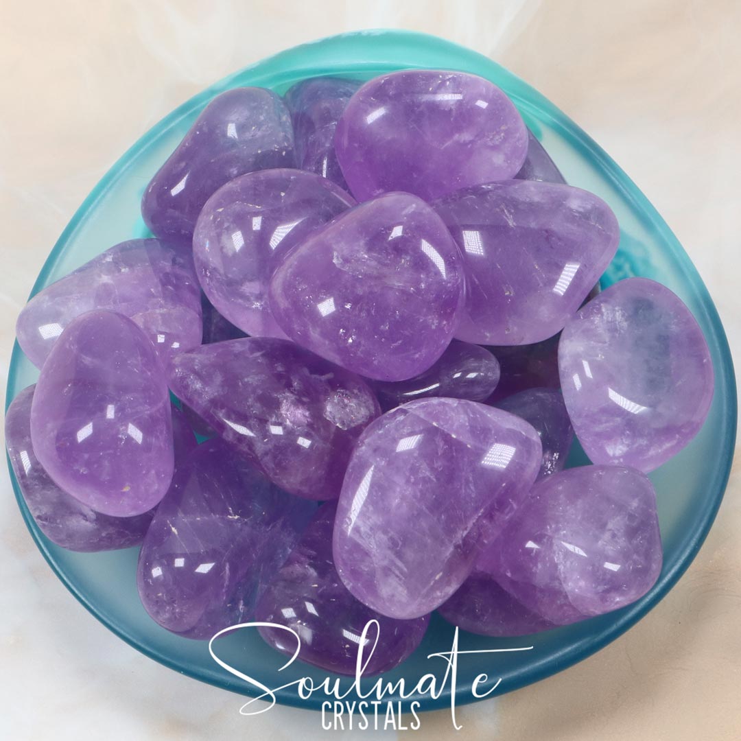 Soulmate Crystals Amethyst Tumbled Stone, Polished Purple Crystal for Calm, Serenity and Reduce Anxiety, Size Large