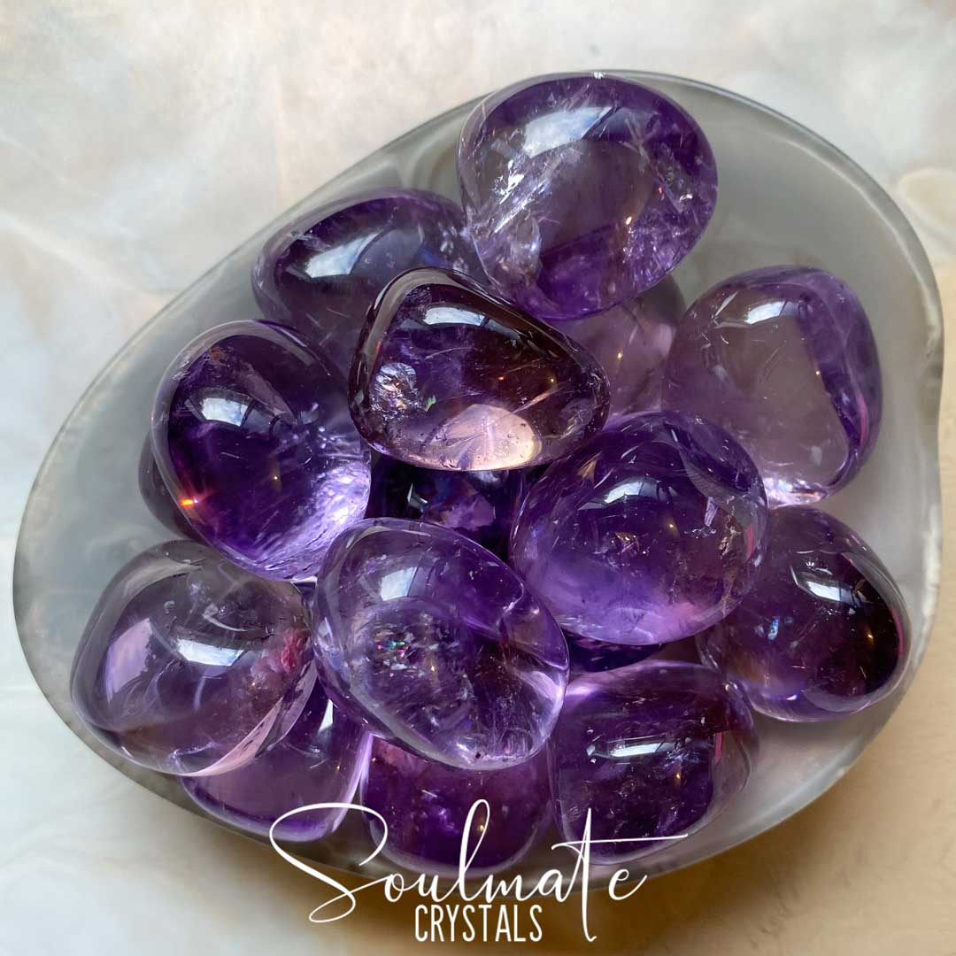 Soulmate Crystals Amethyst Tumbled Stone, Polished Purple Crystal for Calm, Serenity and Reduce Anxiety.
