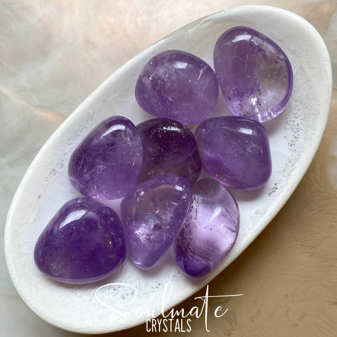 Soulmate Crystals Amethyst Tumbled Stone, Polished Purple Crystal for Calm, Serenity and Reduce Anxiety.