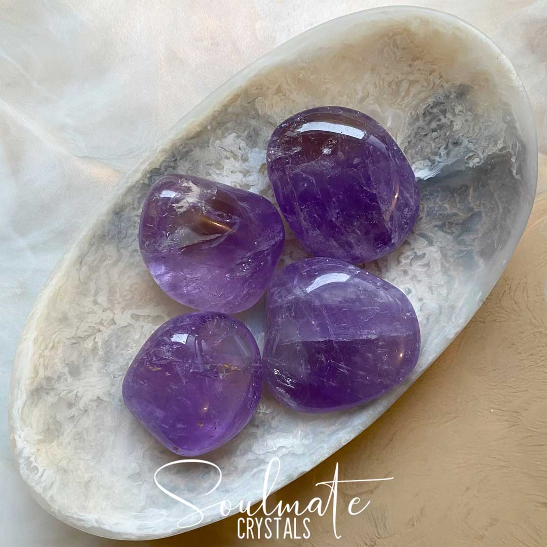 Soulmate Crystals Amethyst Tumbled Stone, Polished Purple Crystal for Calm, Serenity and Reduce Anxiety.