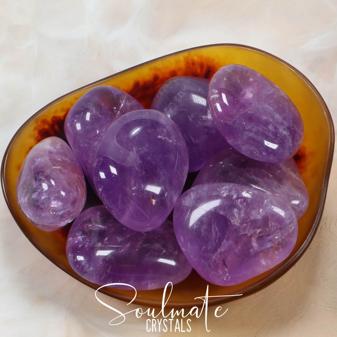 Soulmate Crystals Amethyst Tumbled Stone, Polished Purple Crystal for Calm, Serenity and Reduce Anxiety, Size Extra Large Plus