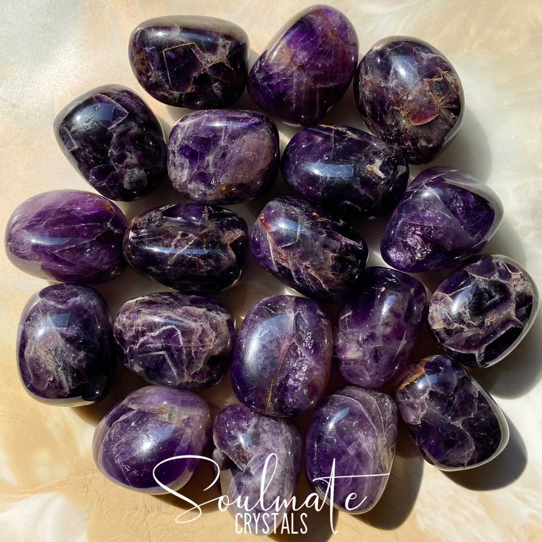 AMETHYST X-DARK CHEVRON TUMBLED STONE XL GRADE A Soulmate Crystals