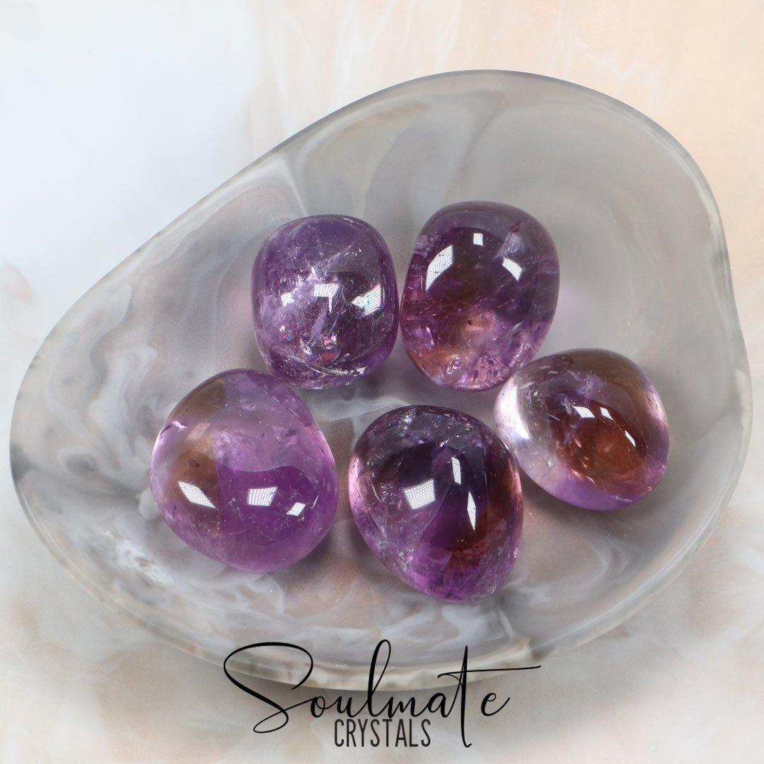 Soulmate Crystals Ametrine Tumbled Stone, Polished Purple and Gold Crystal for Harmony, Vitality and Manifestation, Size Large, Grade AA