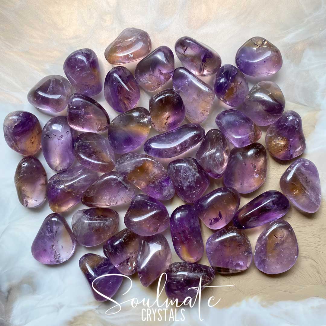 Soulmate Crystals Ametrine Tumbled Stone, Polished Purple and Gold Crystal for Harmony, Vitality and Manifestation, Grade A