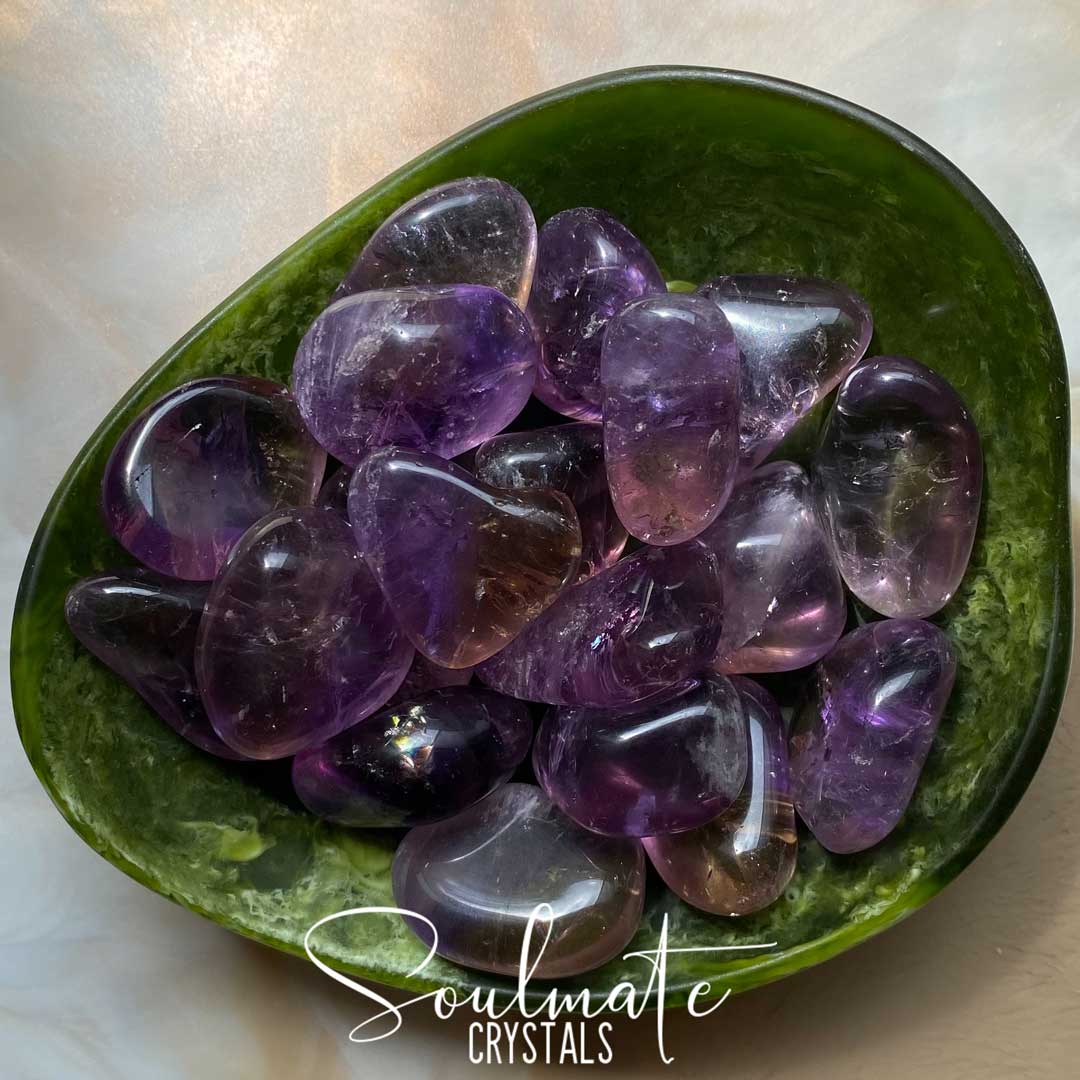Soulmate Crystals Ametrine Tumbled Stone, Polished Purple and Gold Crystal for Harmony, Vitality and Manifestation, Grade A