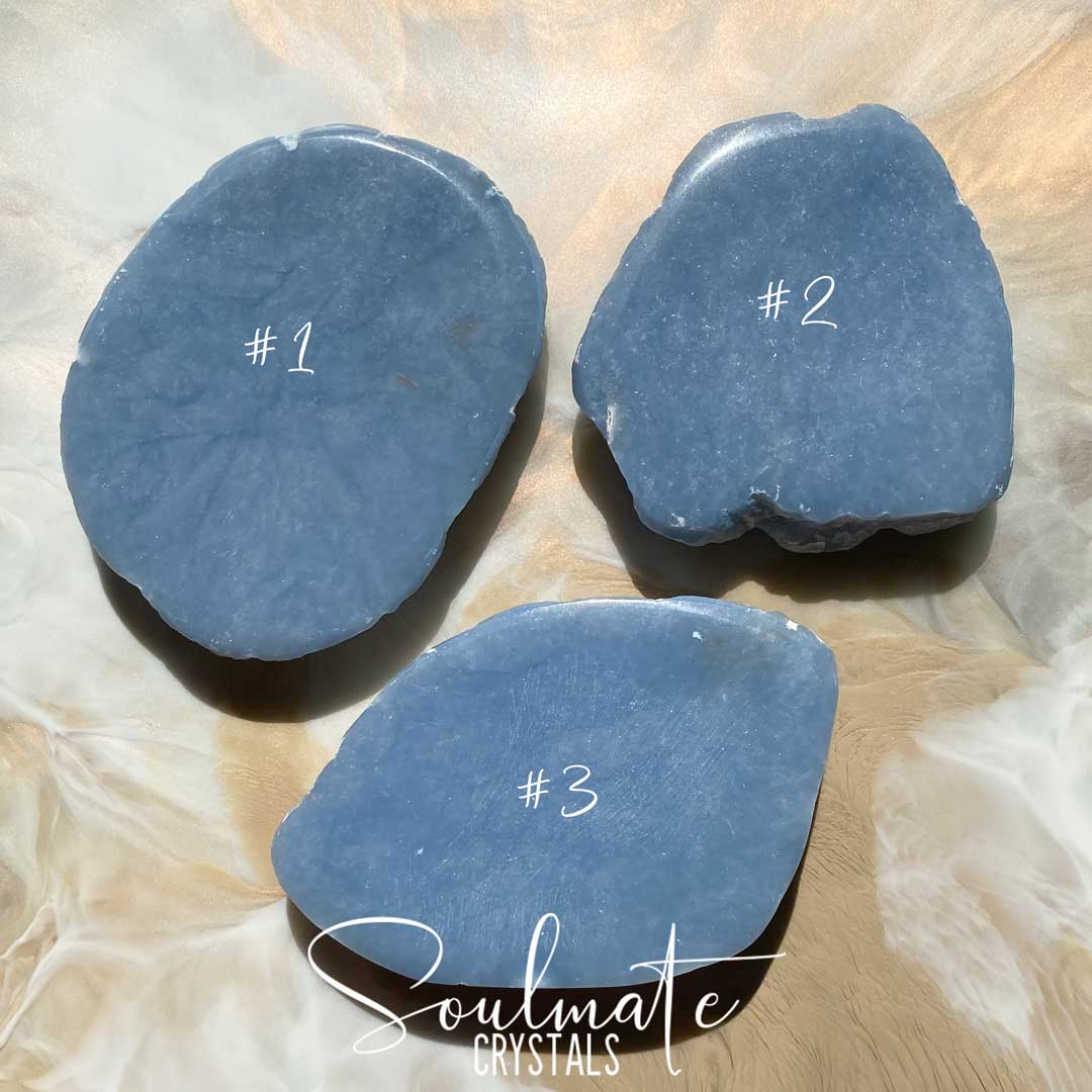 Soulmate Crystals Angelite Polished Stone Slab, Pale Blue Crystal for Stress Relief, Peace and Relaxation, Grade AA