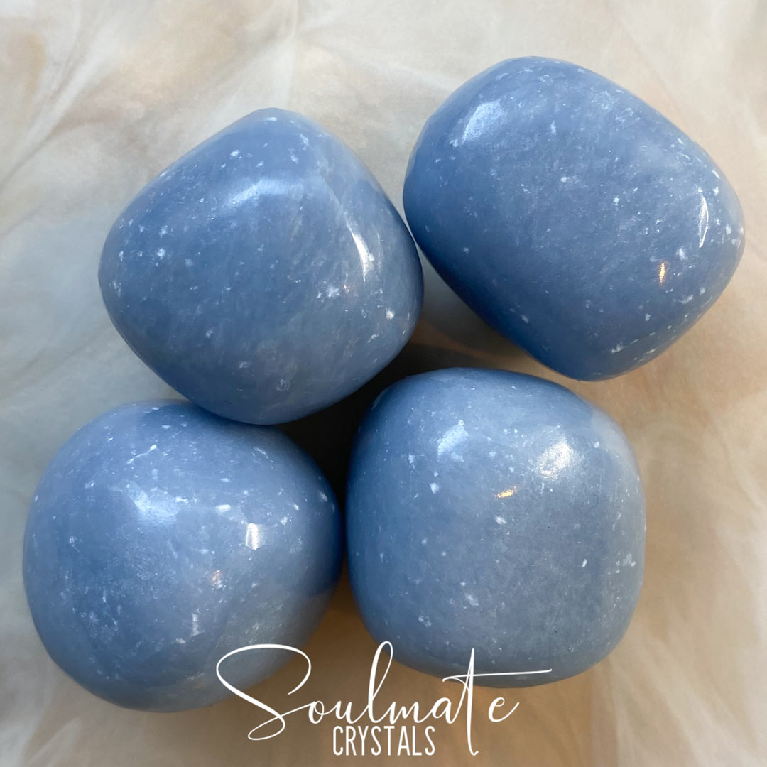 Soulmate Crystals Angelite Tumbled Stone, Pale Blue Crystal for Stress Relief, Peace and Relaxation, Size Jumbo