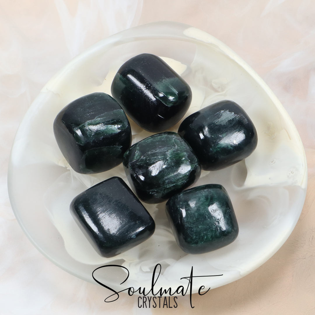 Soulmate Crystals Antigorite Tumbled Stone, Gemmy Dark Emerald Green Crystal for Mental Health, Self-Love and Empowerment, Size XL, Extra Large