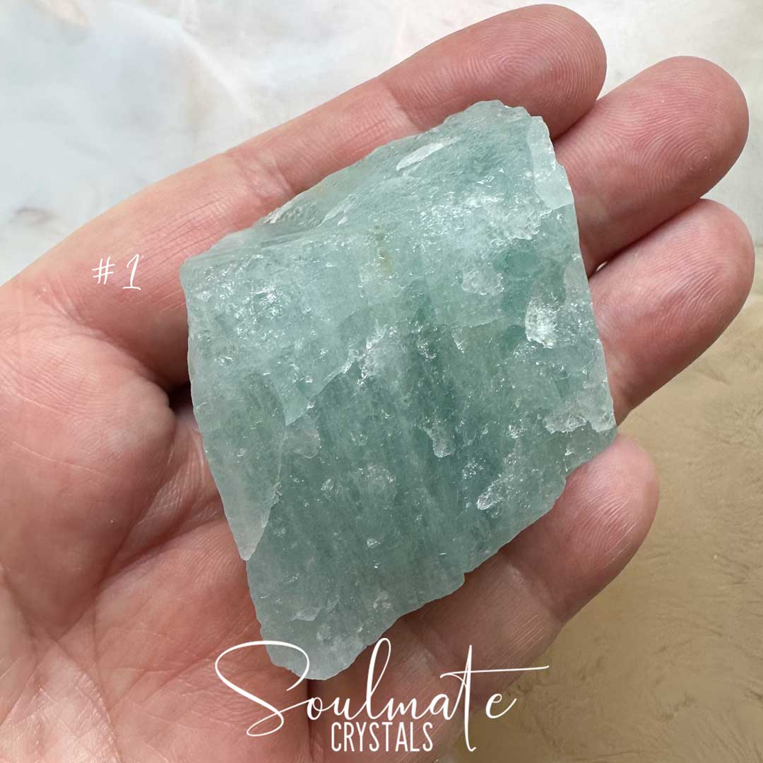 Soulmate Crystals Aquamarine Raw Stone Specimen, Natural Gemmy Blue Green Crystal for Love, Luck and Courage