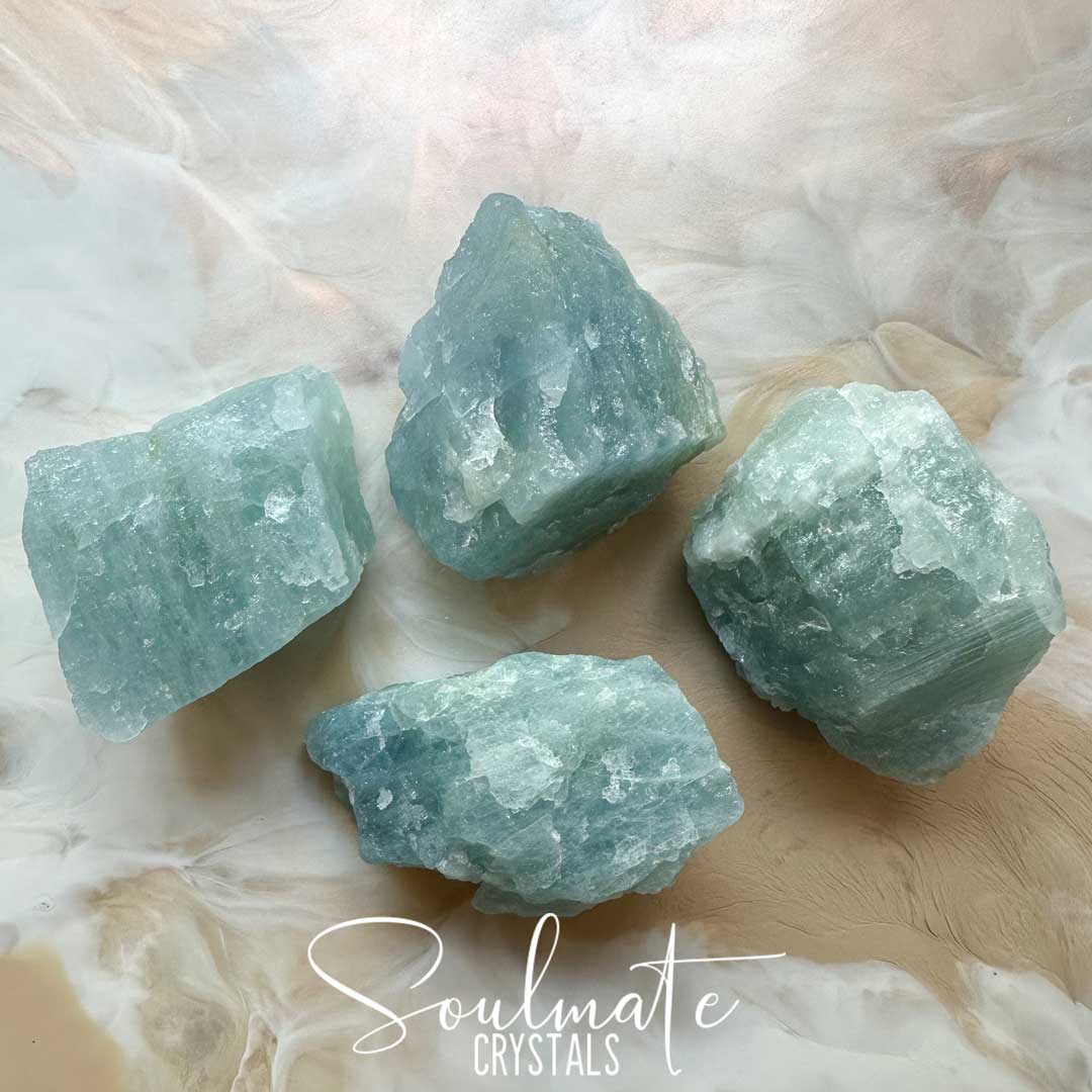 Soulmate Crystals Aquamarine Raw Stone Specimen, Natural Gemmy Blue Green Crystal for Love, Luck and Courage