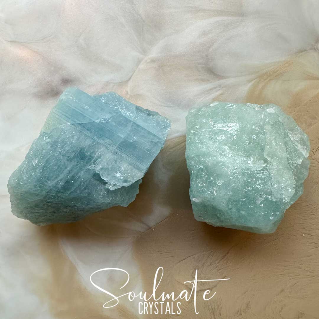 Soulmate Crystals Aquamarine Raw Stone Specimen, Natural Gemmy Blue Green Crystal for Love, Luck and Courage