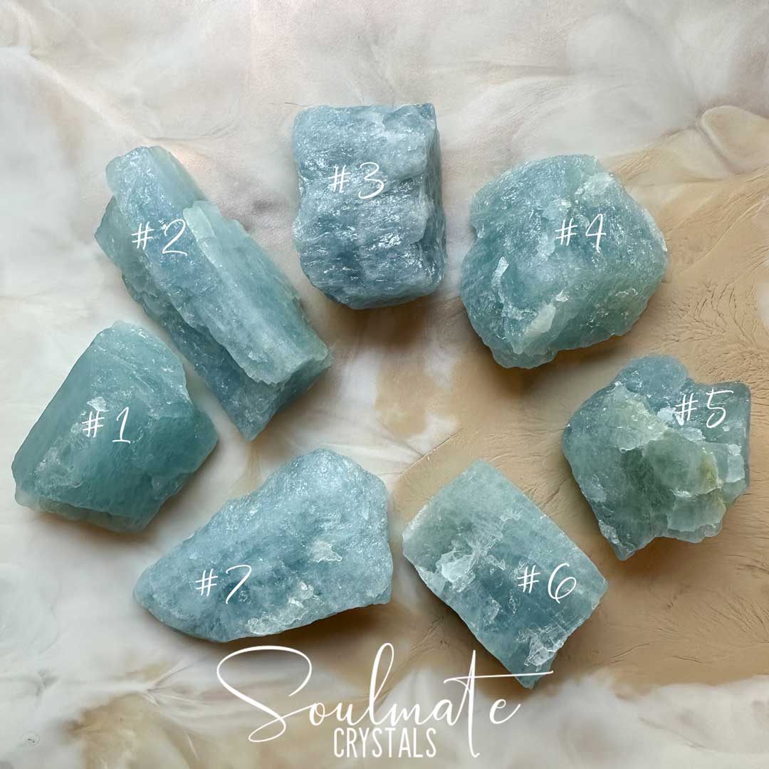 Soulmate Crystals Aquamarine Raw Stone Specimen, Natural Gemmy Blue Green Crystal for Love, Luck and Courage