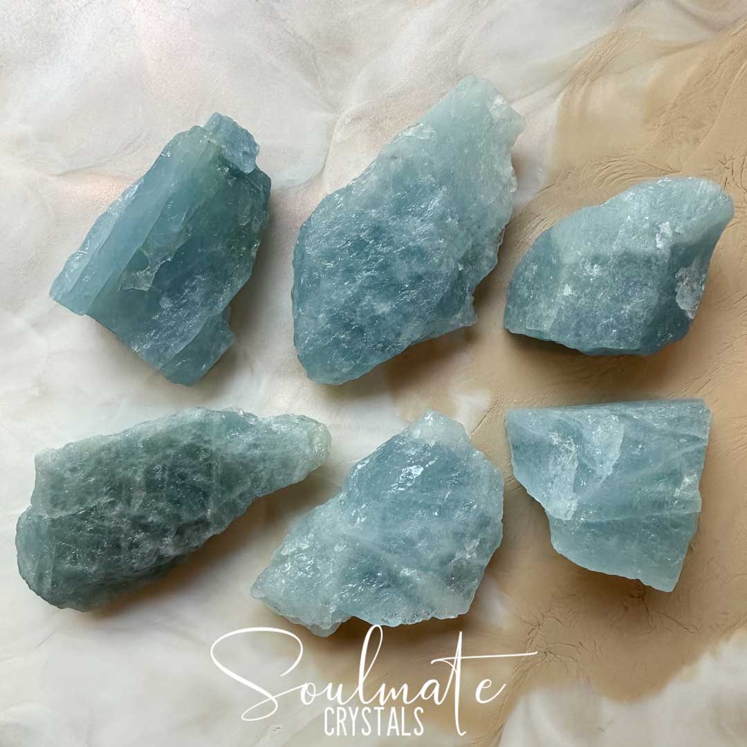 Soulmate Crystals Aquamarine Raw Stone Specimen, Natural Gemmy Blue Green Crystal for Love, Luck and Courage