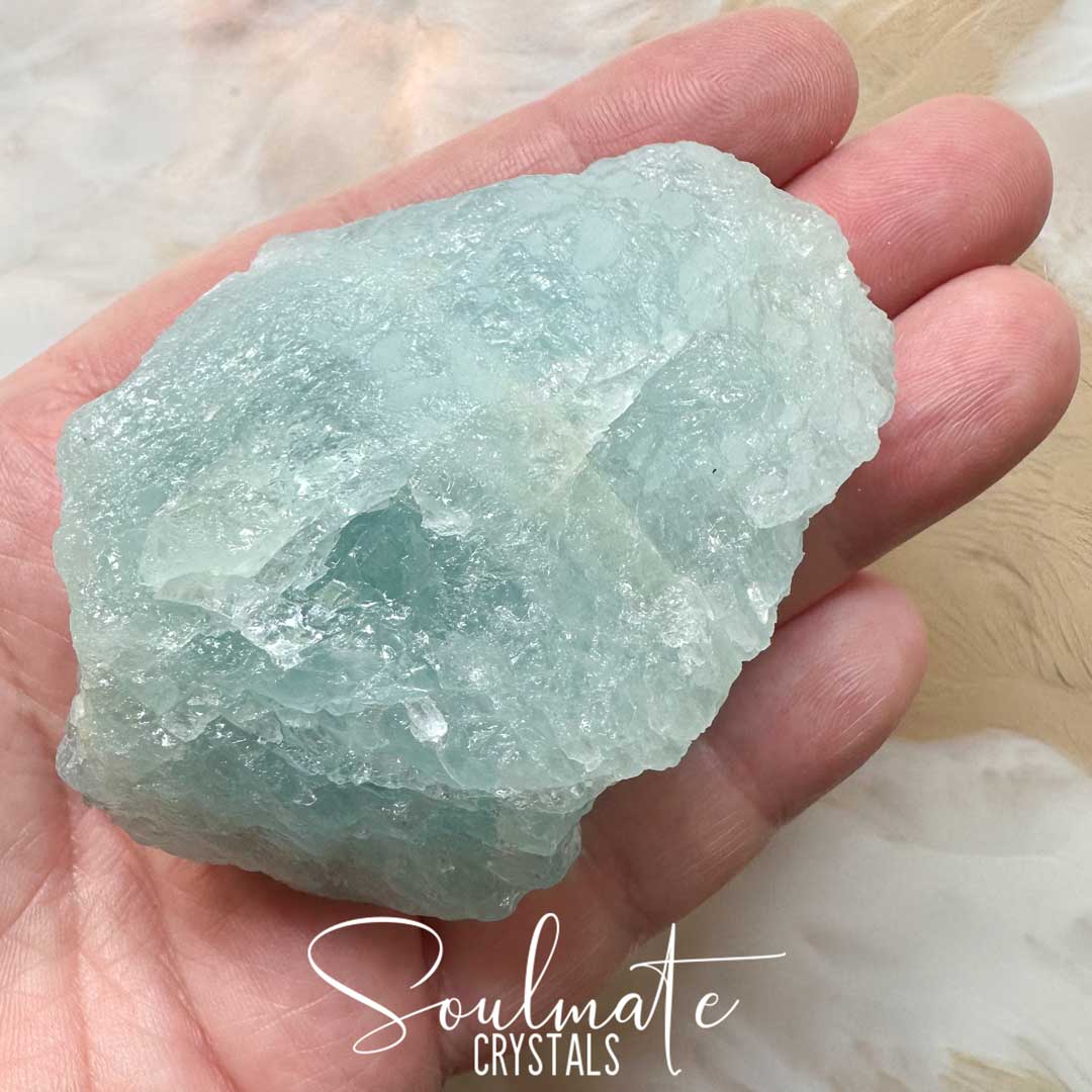 Soulmate Crystals Aquamarine Raw Stone Specimen, Natural Gemmy Blue Green Crystal for Love, Luck and Courage