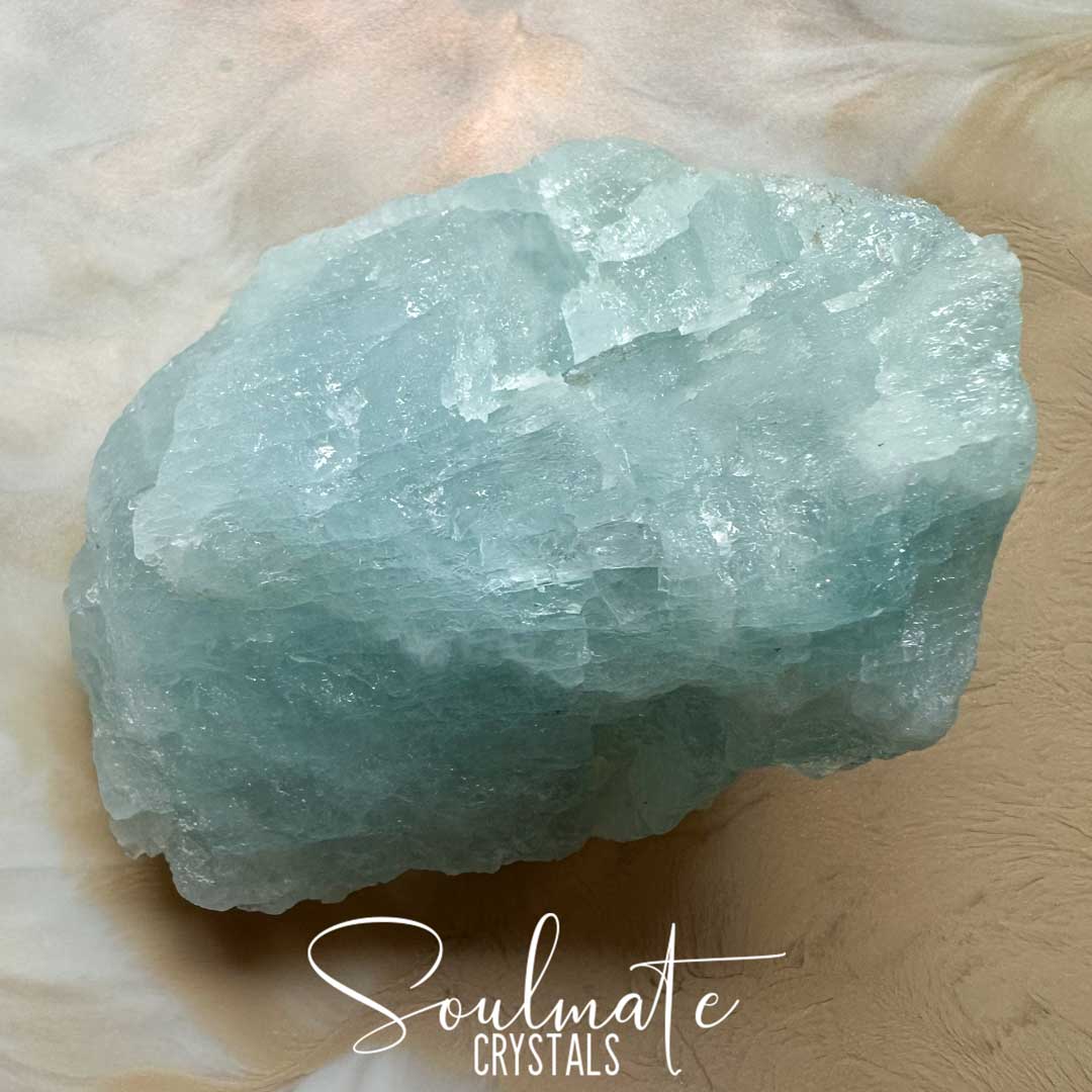 Soulmate Crystals Aquamarine Raw Stone Specimen, Natural Gemmy Blue Green Crystal for Love, Luck and Courage