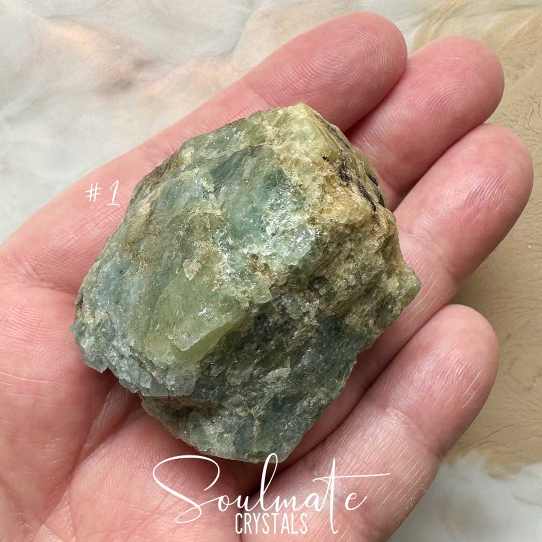Soulmate Crystals Aquamarine Raw Stone Specimen, Natural Gemmy Blue Green Crystal for Love, Luck and Courage