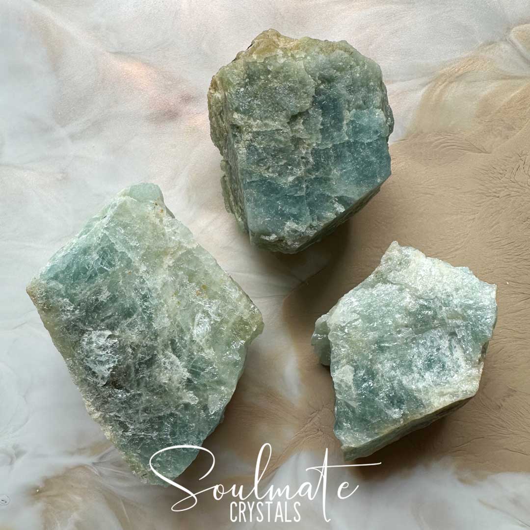 Soulmate Crystals Aquamarine Raw Stone Specimen, Natural Gemmy Blue Green Crystal for Love, Luck and Courage