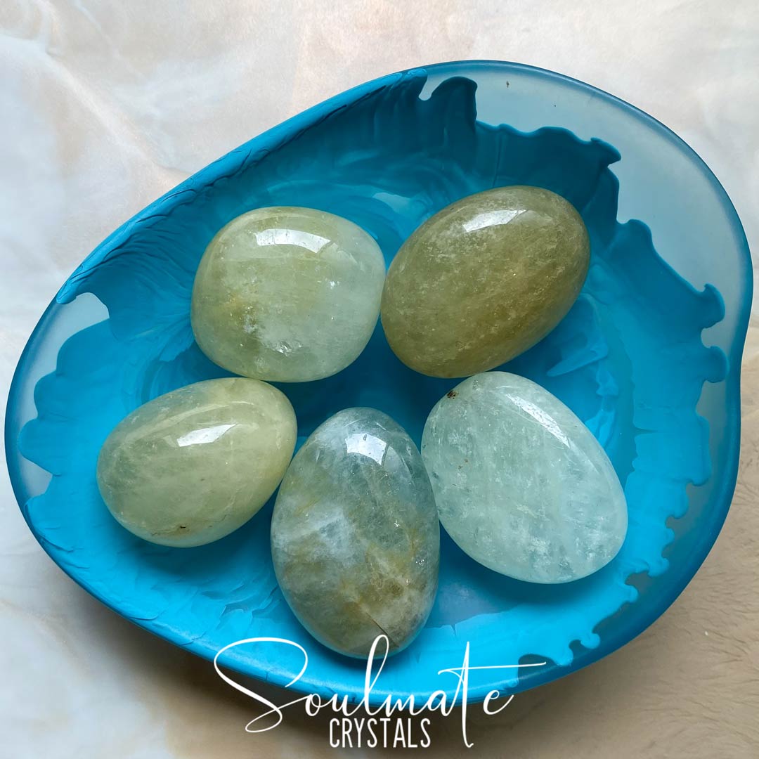 Soulmate Crystals Aquamarine Tumbled Stone, Blue Green Crystal for Love, Luck and Courage